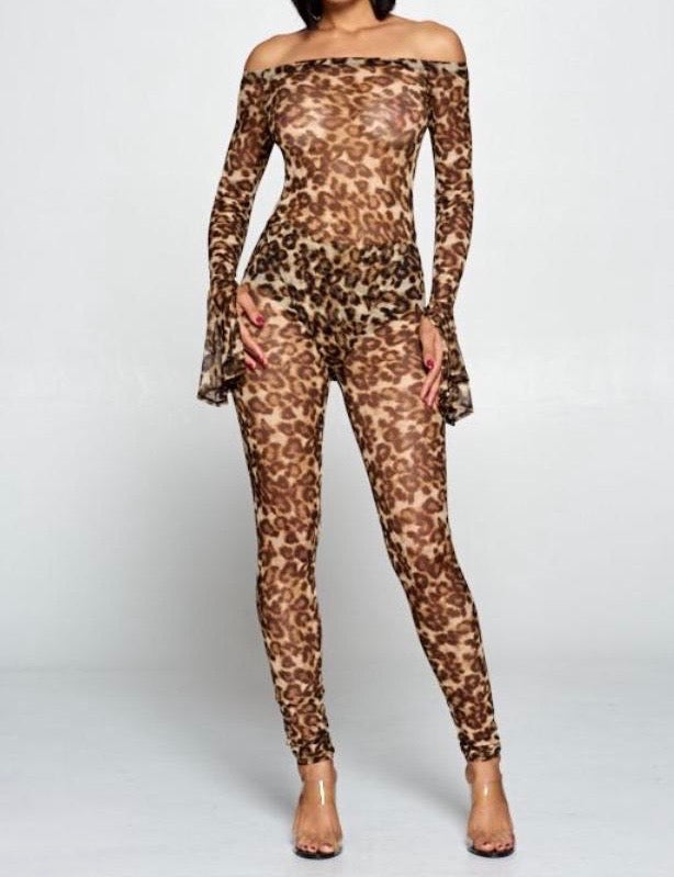 Leopard Mesh Bodysuit Set