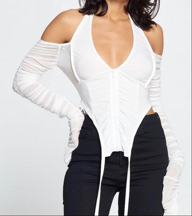 Mesh Cut Out ZIp Up Top