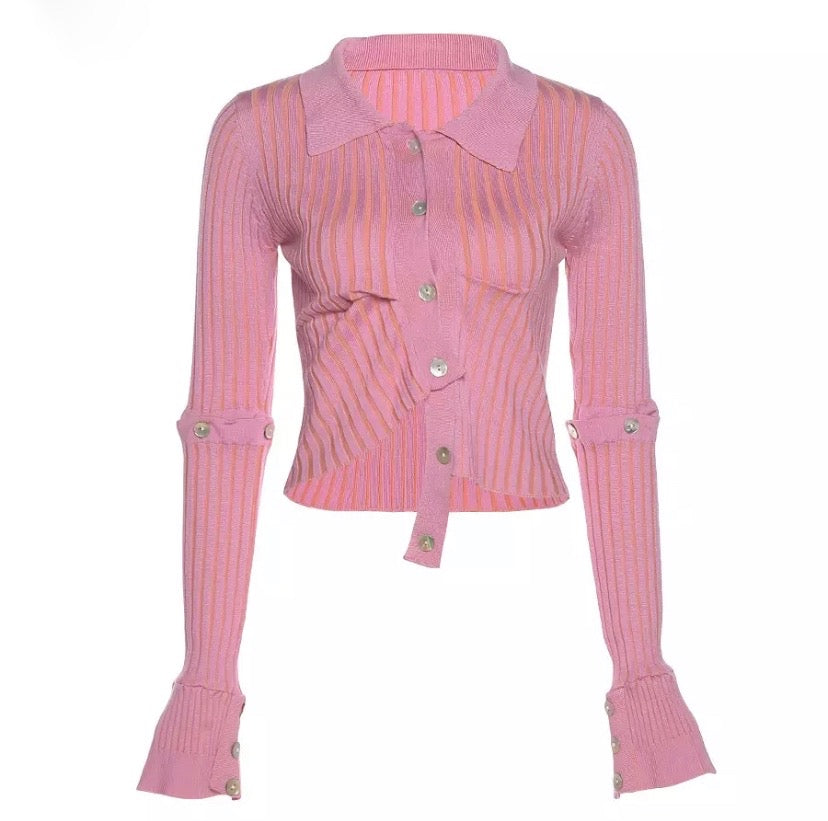 Pretty Pink Button Down Knit Top