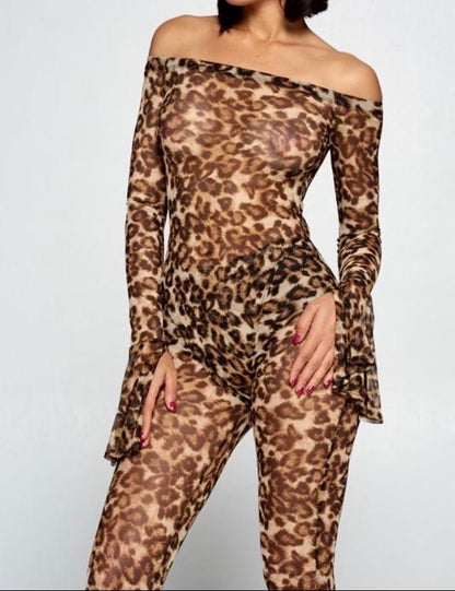 Leopard Mesh Bodysuit Set