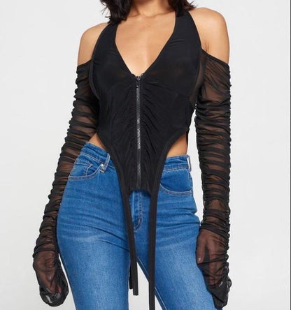 Mesh Cut Out ZIp Up Top