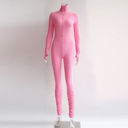 Pink Ribbed Ruched Jumpsuit
